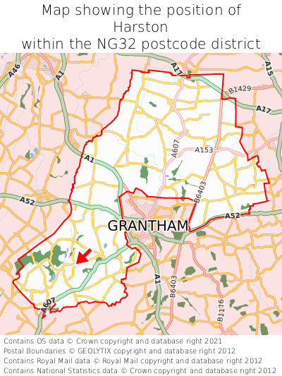 Map showing location of Harston within NG32