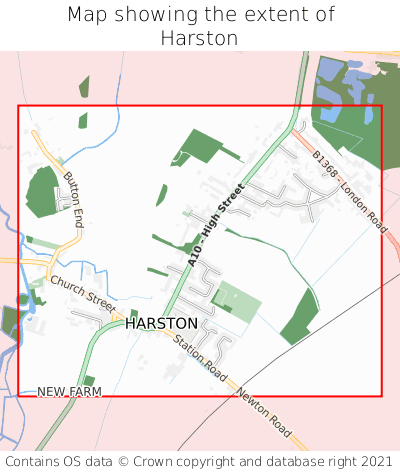 Map showing extent of Harston as bounding box