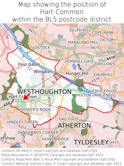 Map showing location of Hart Common within BL5