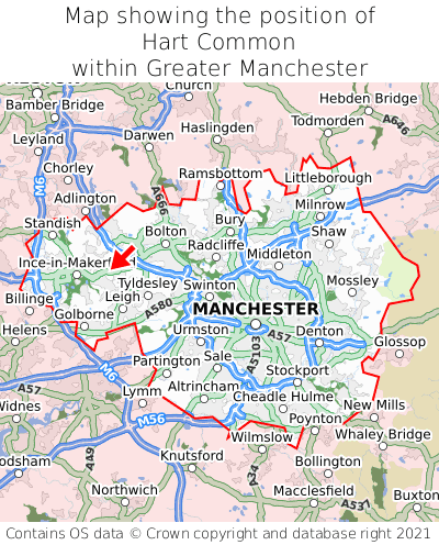 Map showing location of Hart Common within Greater Manchester