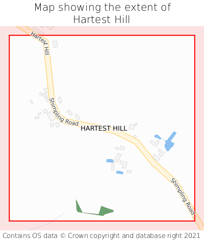 Map showing extent of Hartest Hill as bounding box