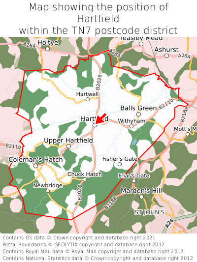 Map showing location of Hartfield within TN7