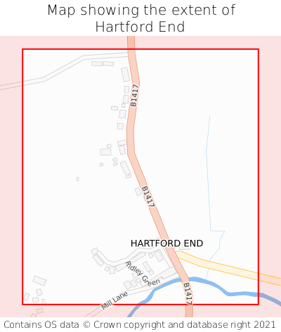 Map showing extent of Hartford End as bounding box