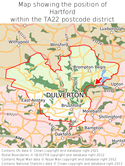 Map showing location of Hartford within TA22