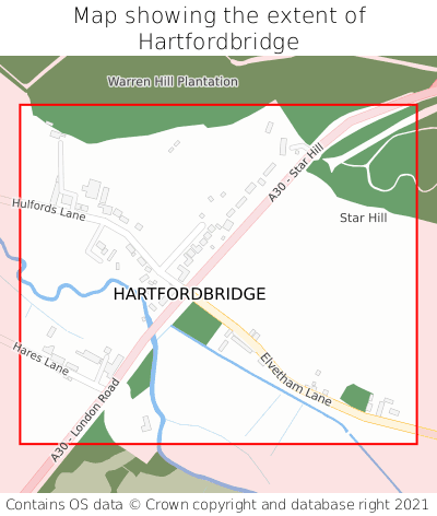 Map showing extent of Hartfordbridge as bounding box