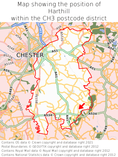 Map showing location of Harthill within CH3