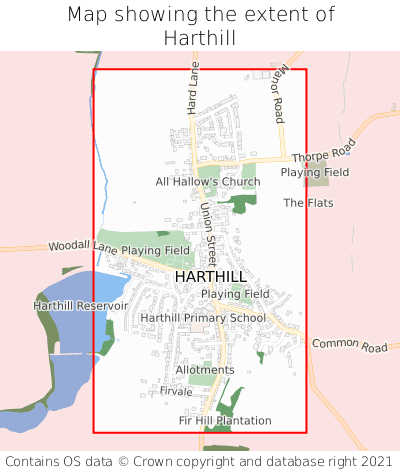 Map showing extent of Harthill as bounding box