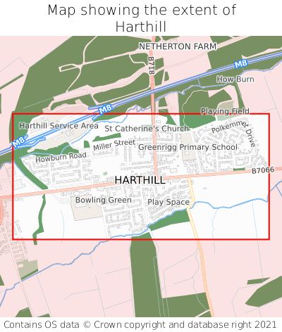 Map showing extent of Harthill as bounding box