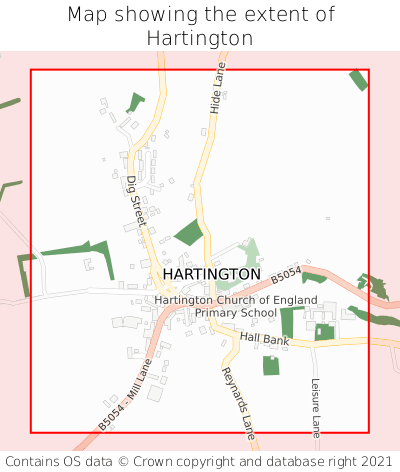 Map showing extent of Hartington as bounding box
