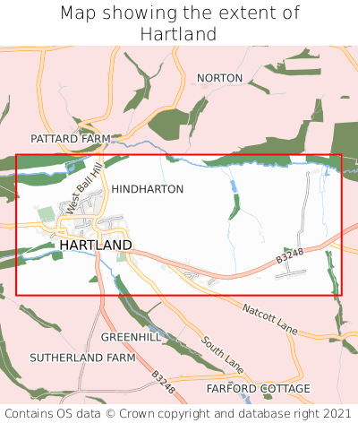 Map showing extent of Hartland as bounding box
