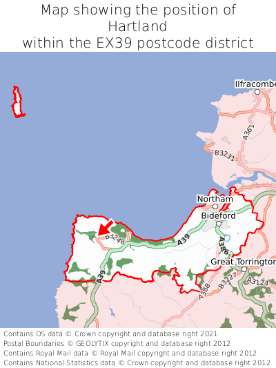 Map showing location of Hartland within EX39
