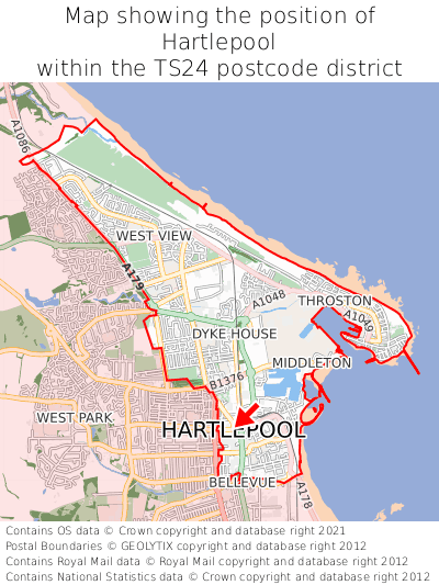 Map showing location of Hartlepool within TS24