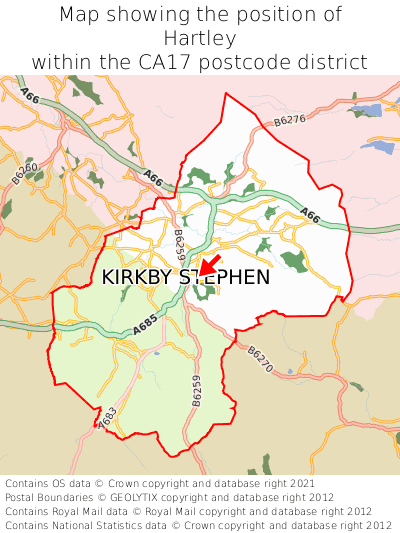 Map showing location of Hartley within CA17