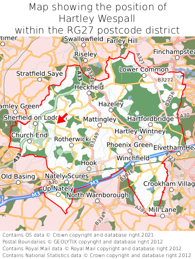 Map showing location of Hartley Wespall within RG27