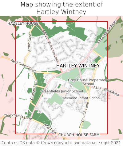 Map showing extent of Hartley Wintney as bounding box