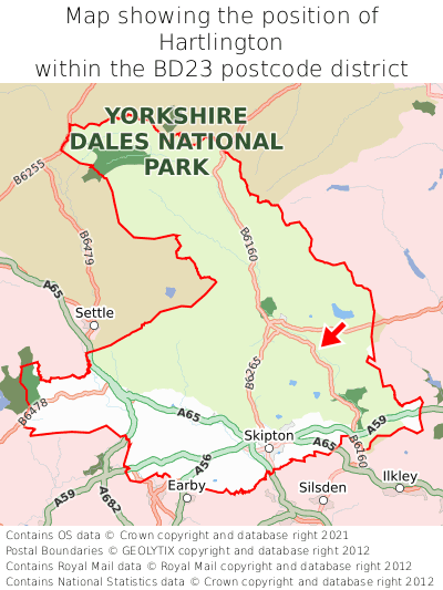 Map showing location of Hartlington within BD23