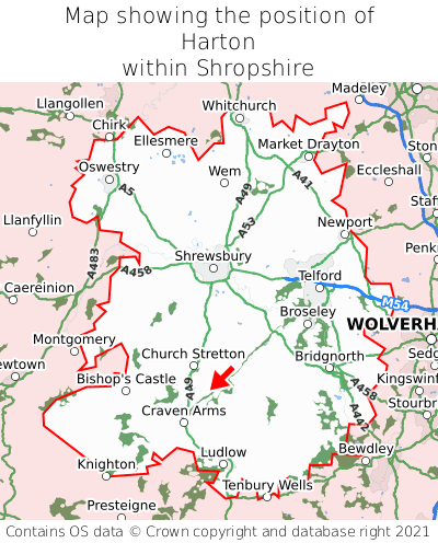 Map showing location of Harton within Shropshire