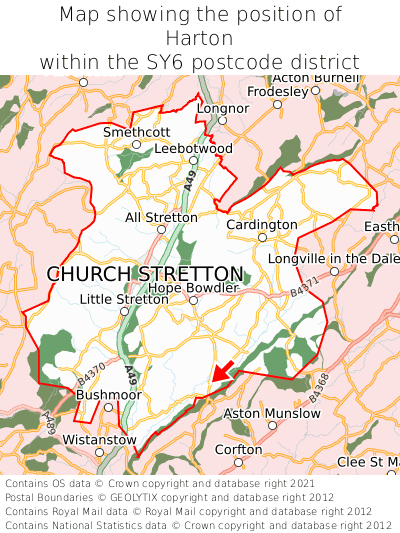 Map showing location of Harton within SY6