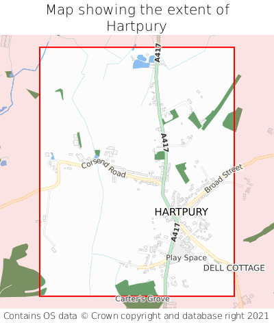 Map showing extent of Hartpury as bounding box
