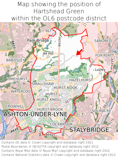 Map showing location of Hartshead Green within OL6