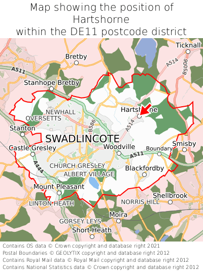 Map showing location of Hartshorne within DE11