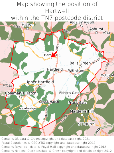 Map showing location of Hartwell within TN7