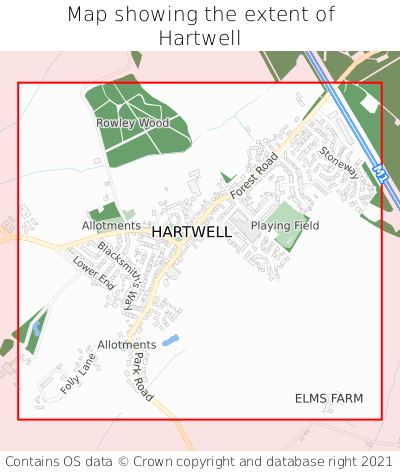Map showing extent of Hartwell as bounding box