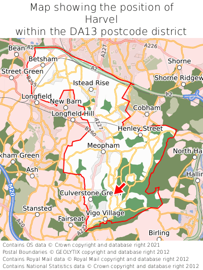 Map showing location of Harvel within DA13