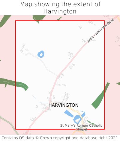 Map showing extent of Harvington as bounding box