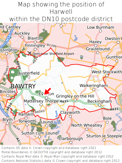 Map showing location of Harwell within DN10
