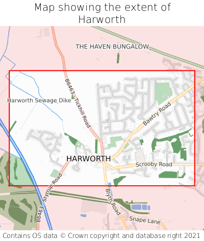 Map showing extent of Harworth as bounding box
