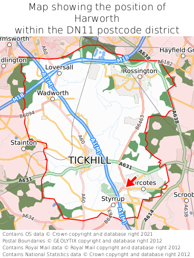 Map showing location of Harworth within DN11
