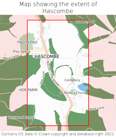 Map showing extent of Hascombe as bounding box