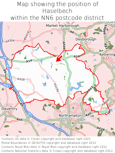 Map showing location of Haselbech within NN6