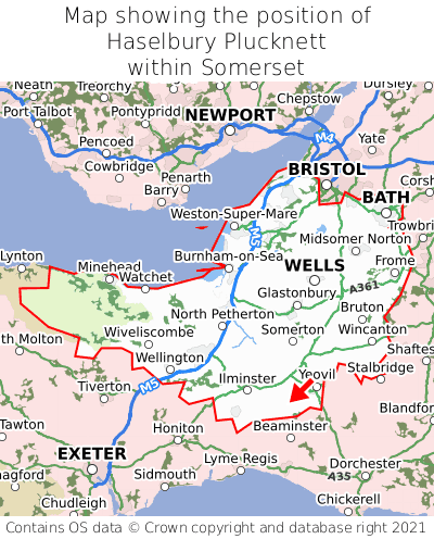 Map showing location of Haselbury Plucknett within Somerset