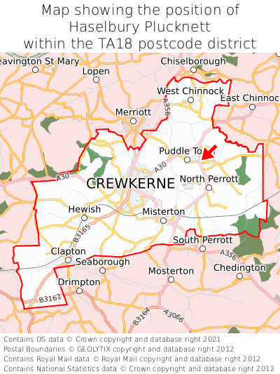 Map showing location of Haselbury Plucknett within TA18