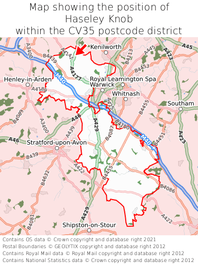 Map showing location of Haseley Knob within CV35