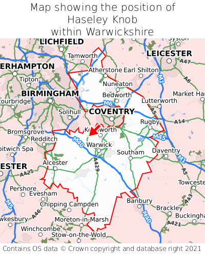 Map showing location of Haseley Knob within Warwickshire