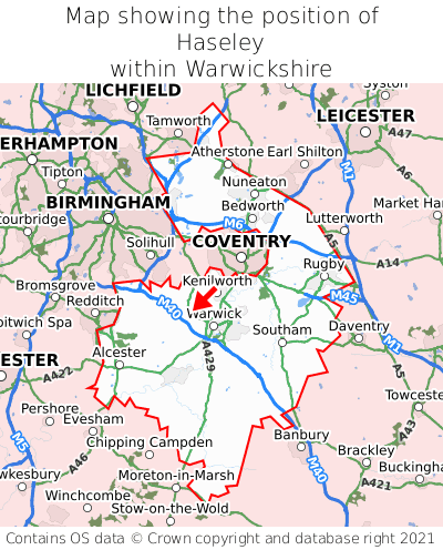 Map showing location of Haseley within Warwickshire