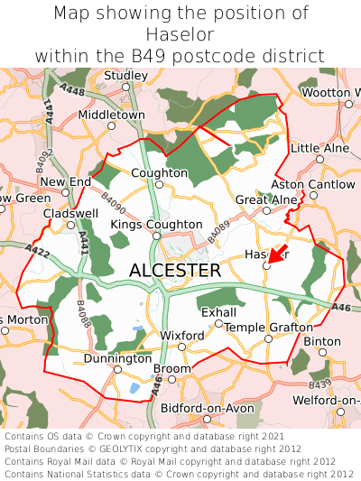Map showing location of Haselor within B49