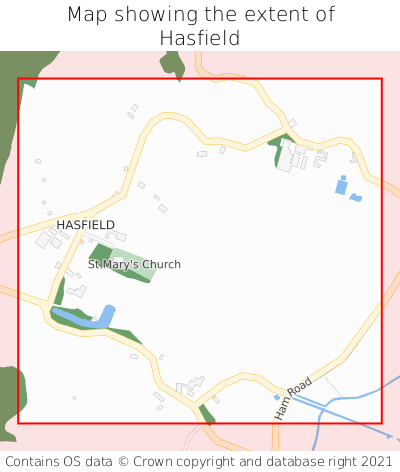 Map showing extent of Hasfield as bounding box