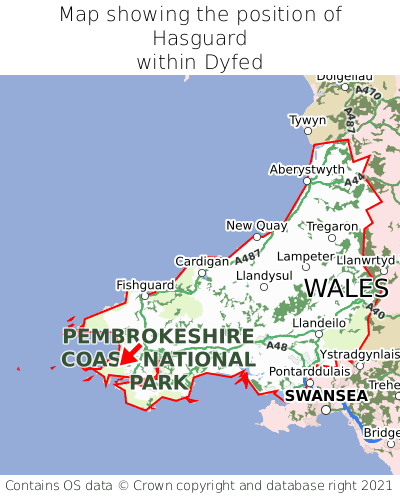 Map showing location of Hasguard within Dyfed