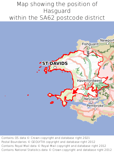 Map showing location of Hasguard within SA62