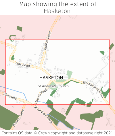 Map showing extent of Hasketon as bounding box
