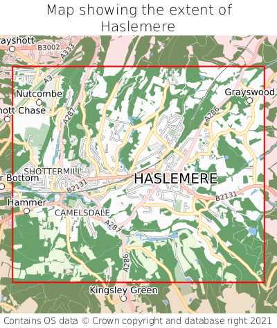 Map showing extent of Haslemere as bounding box