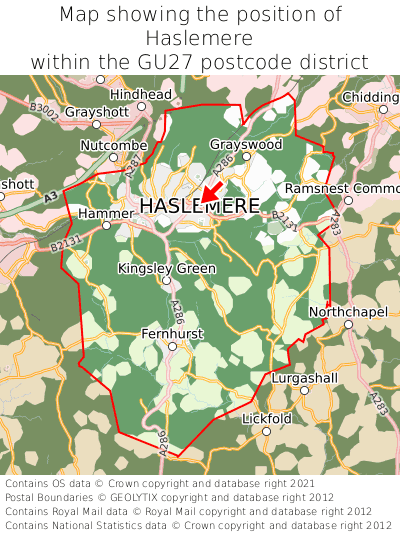 Map showing location of Haslemere within GU27