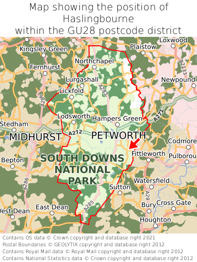 Map showing location of Haslingbourne within GU28