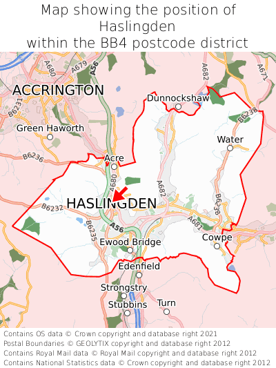 Map showing location of Haslingden within BB4