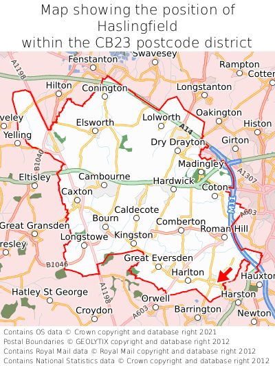 Map showing location of Haslingfield within CB23