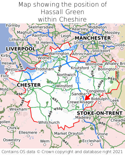 Map showing location of Hassall Green within Cheshire